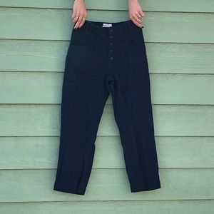navy blue utility pants with buttons
